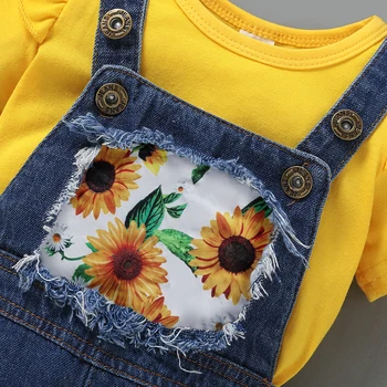 Bērnu Apģērbu 12 Mēnešu laikā Meitenes maziem bērniem Vasarā Boutique Tērpiem Dzeltenas Bikses Piedurknēm T-krekls Saulespuķu Zeķu Džinsu Bikses