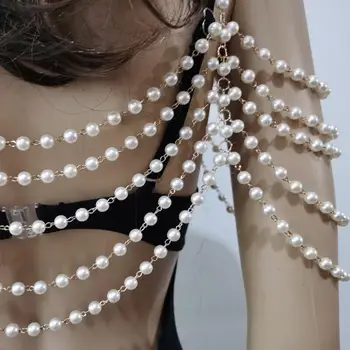 Jaunu RJPE15 Modes Sieviešu Roku darbs Mākslīgas Pērles Ķēdes Juvelierizstrādājumu Balts Plastmasas Pērles Top Kostīmu Kakla, Plecu Rotas, 2Colors