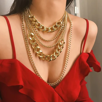 2019 Vintage Modes Bieza Ķēdes Kulons Kaklarotas Sievietēm Bohēmijas Zelta Metāla Multi Layer Kaklarota Rotaslietas, Vairumtirdzniecība