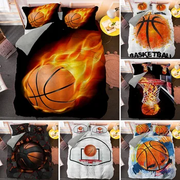 3D Basketbols Ar Uguni Gultas Komplekts King size Zēni Sega sedz Spilvendrāna Mierinātājs Attiecas Pielāgot Vienu Dubultā Izmēra