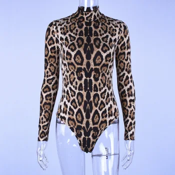 VS&LLWQ Romper Sieviešu Bodysuit Sieviešu Sexy Leopard garām Piedurknēm Dāmas Bodysuit Slim Der Modes augstu uzrullētu apkakli Izdilis Femme Drēbes