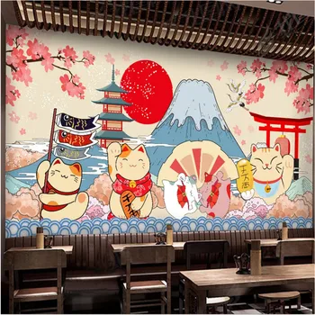 Roku apgleznoti Karikatūra Japāņu Suši Laimīgs Kaķis Rūpniecības Dekoru, Sienas Tapetes 3D Japāņu Virtuve, Suši Restorānā, tapešu