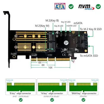 Newst 3 in 1 Msata PCIE M. 2 NGFF NVME SATA SSD diska PCI-E 4X SATA3 Apapter Datoru Paplašināšanas Kartes 2280 2260 2242 2230mm