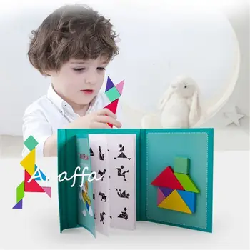 Magnētiskā 3D Jigsaw Puzzle Spēli Tangram Bērnu Montessori Mācību Izglītības Rotaļlieta, Zīmēšanas galda Spēle Rotaļlietas Bērniem Smadzenes Kaitināt
