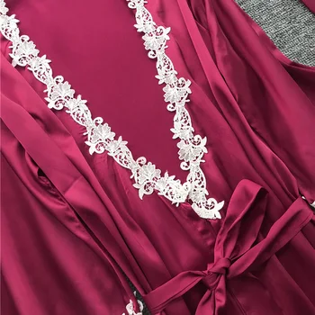 5 Gabals Pidžamas Komplekts Sexy Mežģīņu Sieviešu Pidžamas Mākslīgās Zīda Halāti Mežģīnes Vasaras Drēbes Sleepwear Bez Krūšu Spilventiņi Ir 2021.