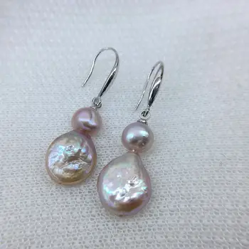 Violeta perlamutra auskari, dabas formas saldūdens pērles, 925 sudraba materiāla, unikālu dizainu, dāmas auskari
