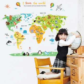 Bērnu istabas, guļamistabas bērnudārza dekoratīvas aplikācijas noņemams pasaules kartes, sienas uzlīmes bērniem Sienas tapetes mājas dekoru