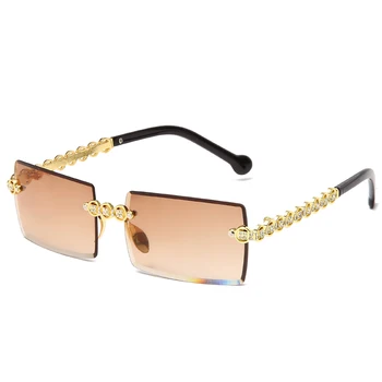 Jauno Modes bez apmales Dimanta Saulesbrilles Luksusa Zīmolu Dizaina Sievietes Nelielu Kvadrātveida Metāla, Saules brilles UV400 Toņos Brilles