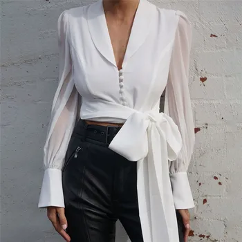 Blusas Mujer De Moda 2019 Blūze Sievietēm Vintage Cietā Blusas Tops Sievietēm, Balts Krekls Sexy V-Veida Kakla Topi Un Blūzes Roupa Camisas