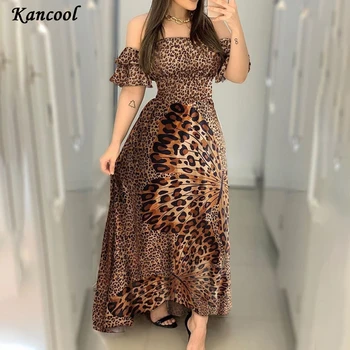 KANCOOL Sievietes Sexy Kleita, Plecu Drukāt Maxi Gara Kleita Leopards Drukāt Gadījuma Kleita 2020. Gadam, Modes