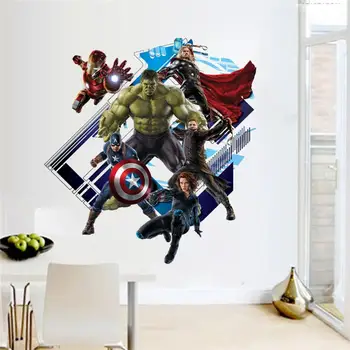 Super Varonis Sienas Uzlīmes Bērniem, Telpu Dekorēšana Diy Mājās Uzlīmēm, Multiplikācijas Filmu Fans 3d Mākslas Avengers Plakātu Mizu Un Stick