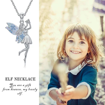 925 Sterling sudraba skaistu Elf kulons ķēdes zircon eņģelis maza meitene kaklarota Sievietēm Smalkas Rotaslietas, Aksesuāri bezmaksas kuģis