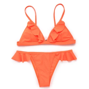 BANDEA Neona Oranžā Bikini Komplekts Savirmot Trīsstūris Peldkostīmi Sieviešu Cietā Pludmali, Valkāt Polsterētām Krūšturis Brazīlijas Sandales Apakšā peldkostīms