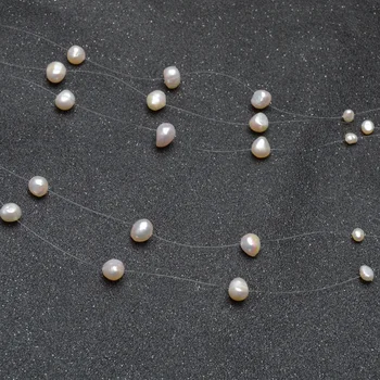 ASHIQI Dabīgo saldūdens pērļu kaklarota, Roku darbs Baroka pērli, 5-4. Rinda-8mm bohemia chokers kaklarotas sieviešu modes