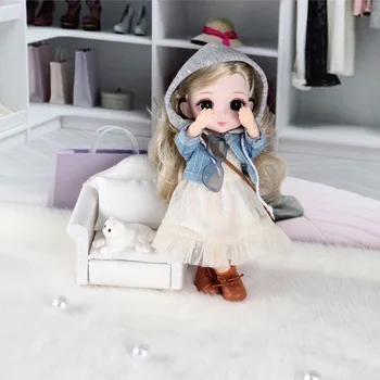 Jauna 16cm BJD Lelles ar 13 Kustamo Locītavas Balta Āda 3D Acis Modes Meitene Saģērbt Rotaļlietu Komplekts ar Ziemassvētku Un Jaunā Gada Dāvanu Apdare