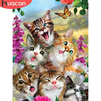 HUACAN 5D Dimanta Krāsošana Kaķis Dimanta Izšuvumi Pilnu Displejs Dzīvnieku Mozaīkas Pilnu Kvadrātveida/apaļā Rhinestone Attēla Tauriņš