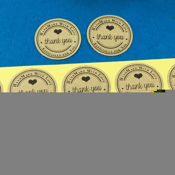 500PCS/Daudz Kraft Uzlīmes 3.5 cm Kārtā Iepakojuma Etiķetes, Paldies kraft uzlīmes Blīvējuma uzlīmju Pasūtījuma Logo uzlīmes