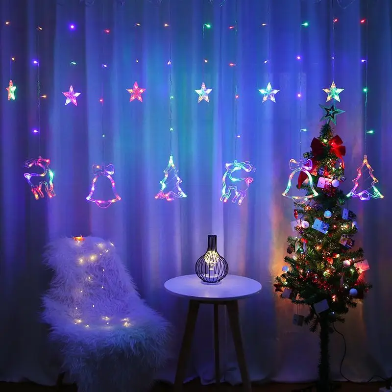 LED Ziemassvētku Briežu Koku Zvani Zvaigžņu String Pasaku Gaismas Aizkaru Gaismas Āra Vainags Mājas Puse Jauno Gadu Kāzu dekori