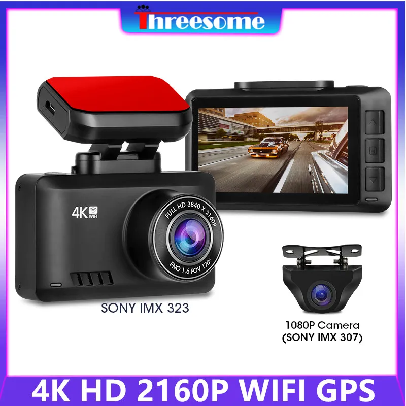Dash Cam 4K 2160P Ultra HD+1080P Automašīnu Kameru Ieraksti DVR Dash Kameru, 4G, WIFI, GPS Nakts Redzamības 24H Autostāvvieta Monitors Looping Ierakstu